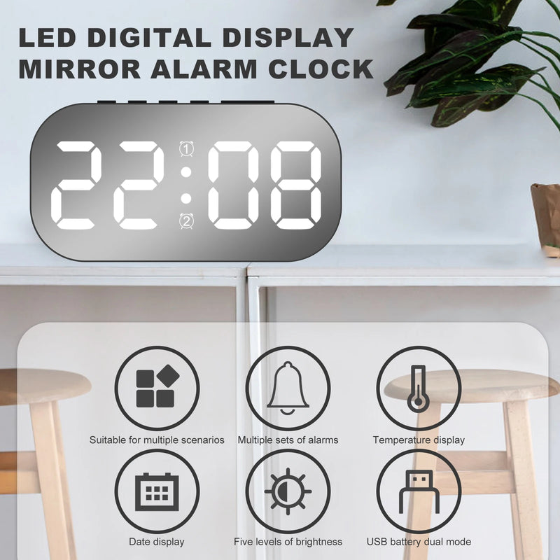 Digital Alarm Clock 3/5 Levels Dimmable Night Light Digital Clock with Temperature Display Snooze Mode Desktop Clock USB Bedroom