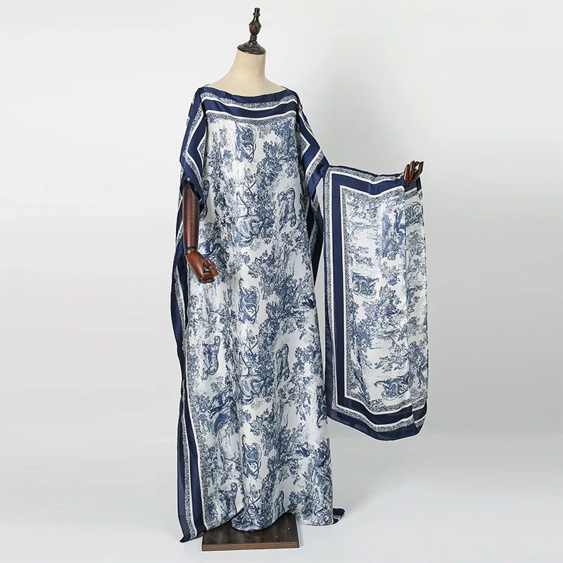 Luxury Soft Muslim Print Abayas Women Short SLeeves | SAMAG