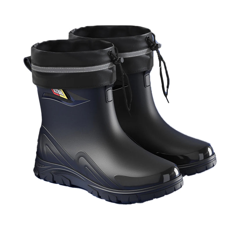 Outdoor Work British Style Anti Slip Waterproof Drawstring Drum Mouth Four Season Universal Men's Rain Boots