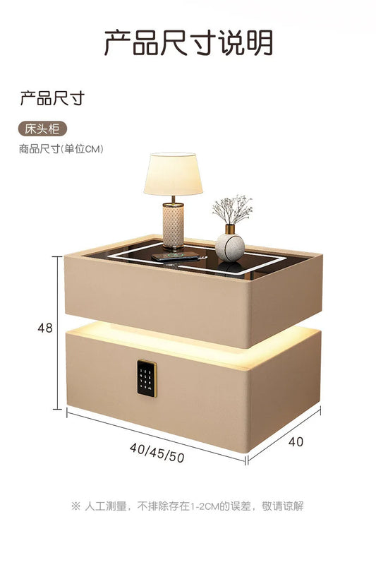 Modern Style Solid Wood Bedside Table with Wireless Charging Smart 2 Drawers Bedroom Nightstands with Lock 40/45/50cm