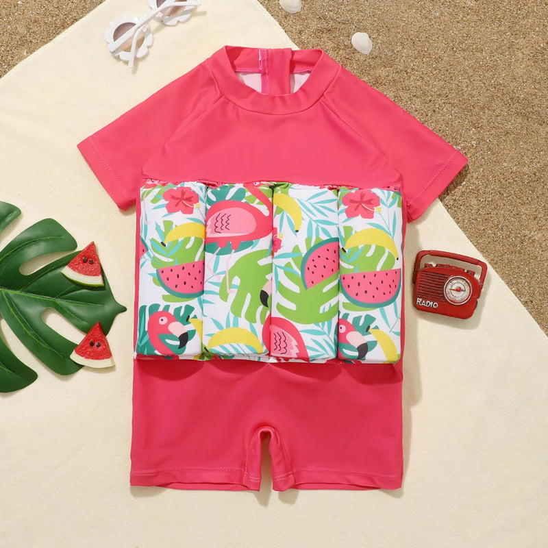 Children's Buoyancy Swimsuit Cartoon Print Swimwear Kid One-Piece Floating Rash Guards Bathing Clothes Boys Girls Swimming Suits