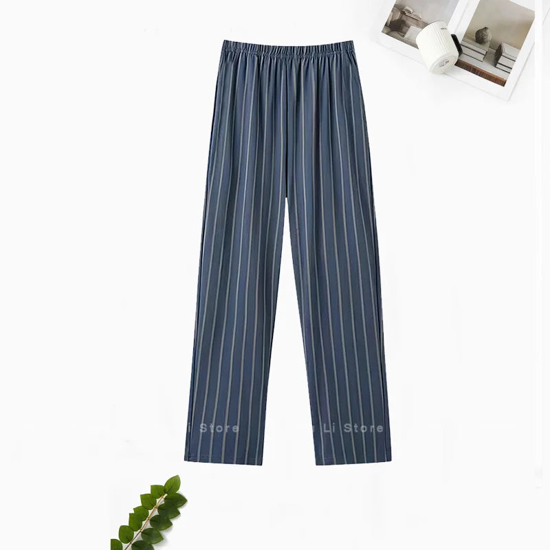 Men's Stylish Summer Pajama Pants, Thin Home Pants, Loose Breathable Air-Conditioned Pants with Elastic Waist