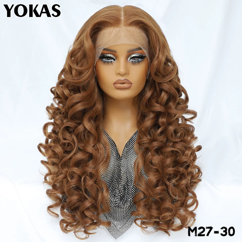 Latisha Lace Frontal Wigs Synthetic 24 Inch Loose Curl Pre Plucked Lace Frontal Wig For Women Highlight With Baby Hair 13X6 Wigs