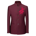 Chinese Stand Collar Men Blazer, Korean Style Solid Casual Suit Jacket, Fashion Slim Fit Dress Coat, Yellow,Burgundy,White,Black
