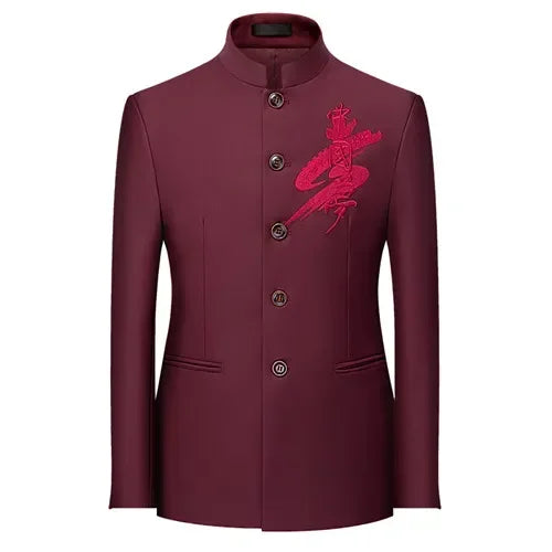 Chinese Stand Collar Men Blazer, Korean Style Solid Casual Suit Jacket, Fashion Slim Fit Dress Coat, Yellow,Burgundy,White,Black