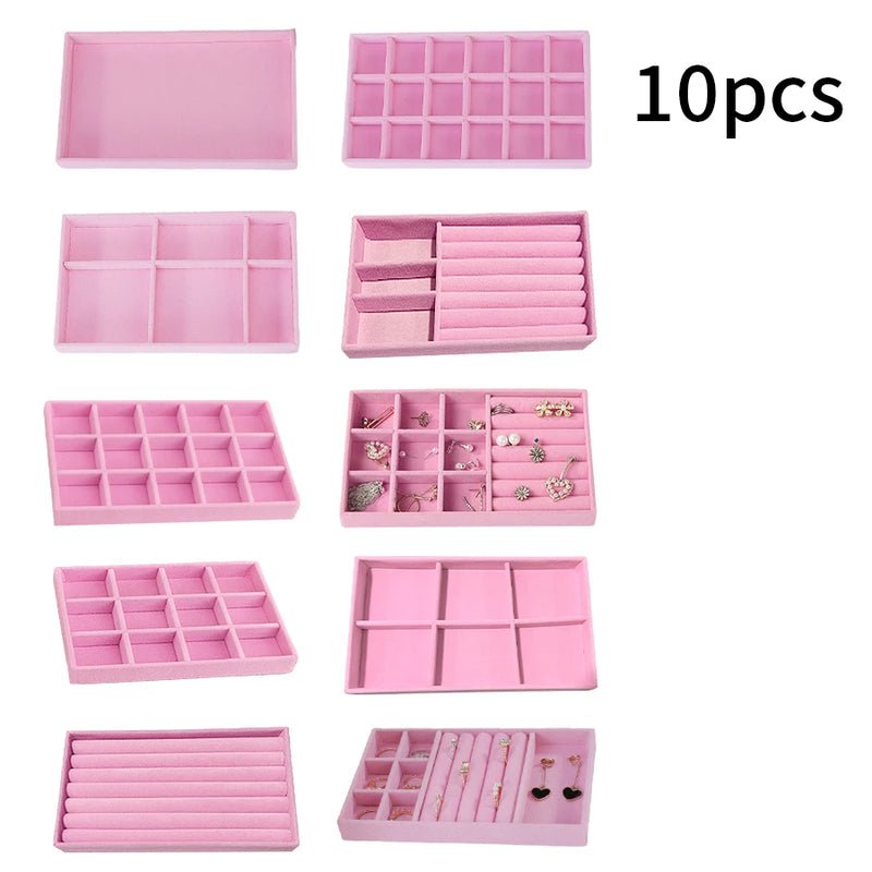 1 Set, (Including 8PCS) Flocking Jewelry Box Jewelry Tray