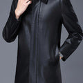 Classic Mid-Length Lapel Trench Coat with Fleece Lining for Warmth, Leather and Fur Integrated Men's Pu Coat, Luxurious Business