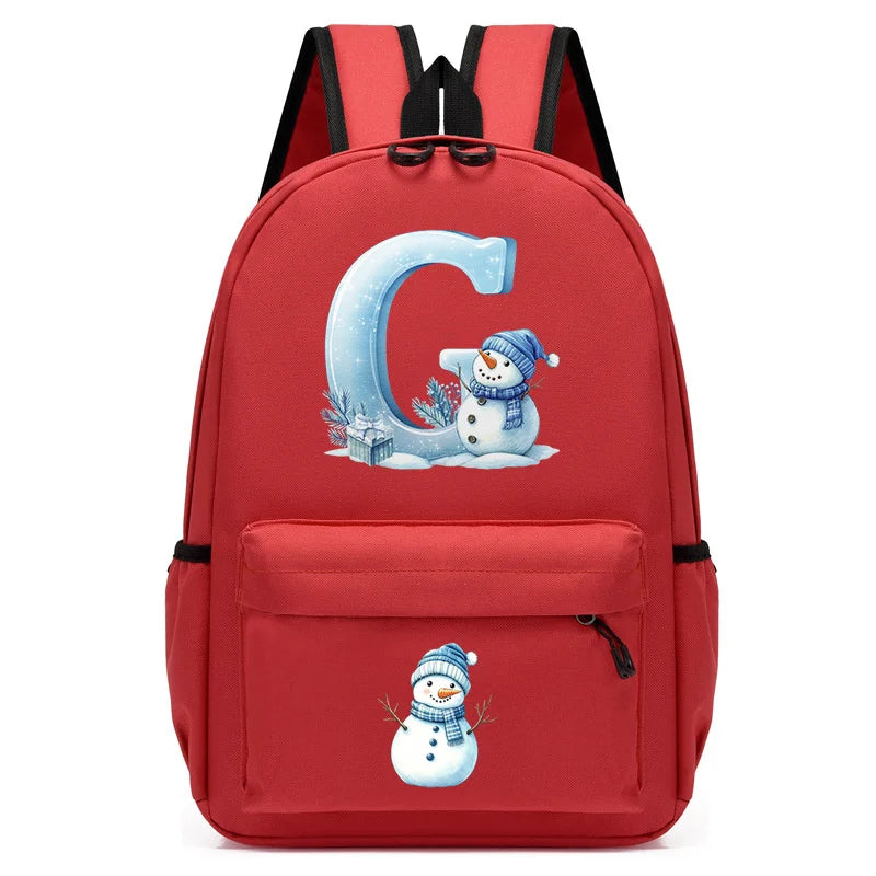 Xmas Snowman Alphabet A-Z Print Backpack for Toddler Girls Boys Schoolbag Holiday Lightweight Kindergarten Kid Daily School Bag