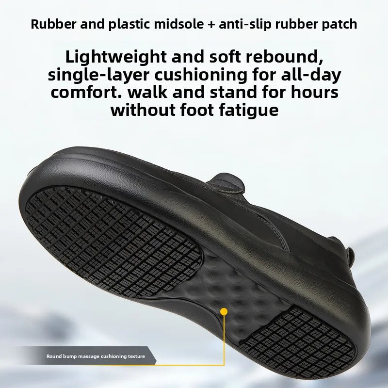 Anti-Skid Kitchen Work Shoes Non-slip Chef Slip-on Shoes Men Women Lightweight Black Restaurant Shoes Waterproof Leather Boots