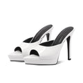 Arden Furtado Women's Patent Leather Pointed Toe Platform Super High Heel Summer Mules Slip On Fashion Slippers