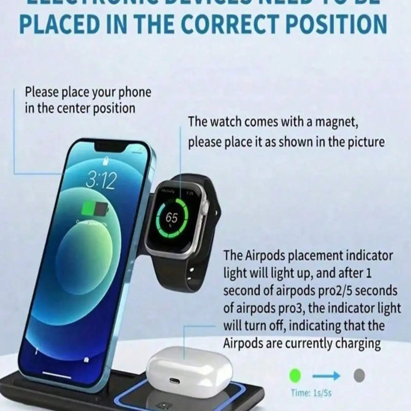 Wireless Charger 3-In-1 Charging Station,Wireless Charger Mobile Phone Holder, LED 3 in 1 Wireless Charger Station For iPhone 17 16 15 14 13 12 Pro Max Apple Watch 10/9/8/7/6/5 AirPods 3/2 Fast Charging Dock