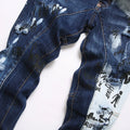 Men Letters Printed Denim Jeans Holes Ripped Patchwork | SAMAG