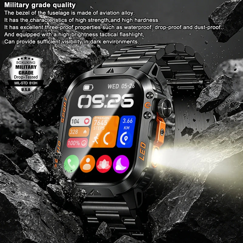 2026 New 1200 mAh Battery Military Smartwatch Men 5ATM Waterproof Fitness Tracker Health Heart Rate Smart Watch For iOS Android