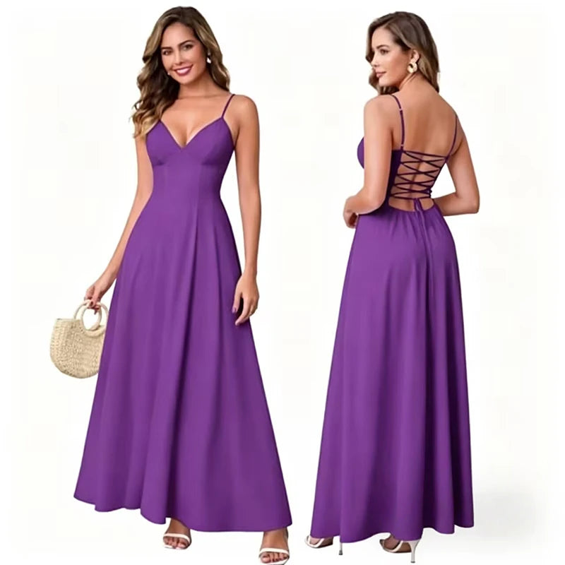 New Elegant Dress Spaghetti Strap Backless Corset Long | SAMAG