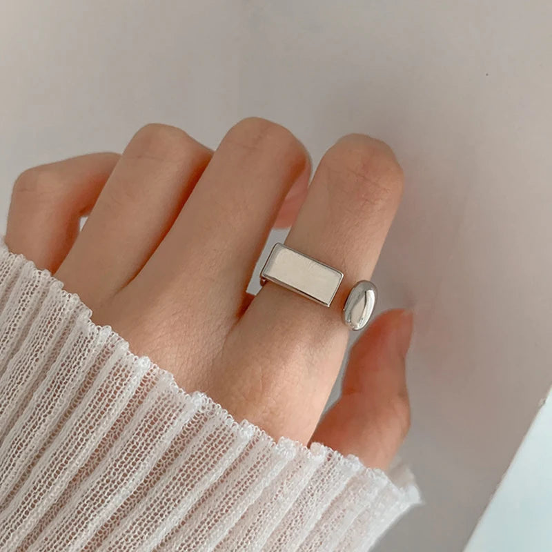 VENTFILLE 925 Sterling Silver Ring for Women Girl Gift Retro Open Trend Unique Design Geometric Asymmetric Jewelry Dropship
