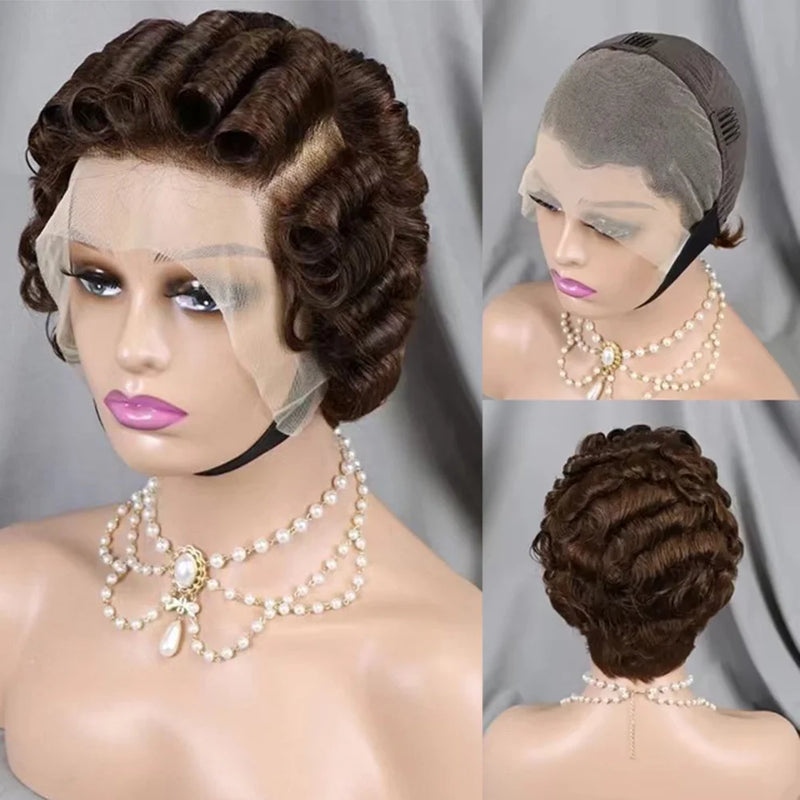 613 Blonde Pixie Cut Short Bob Loose Wave Human Hair Wigs Chocolate Brown Short Bob 13x4 Transparent Lace Front Wigs Preplucked