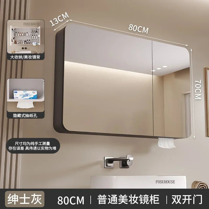 Minimalist Modern Arc-shaped Smart Bathroom Mirror Cabinets Home Furniture Wall-mounted Bathroom Mirror Cabinet with Lighting b
