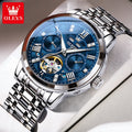 OLEVS Men's Watches Skeketon Flywheel Automatic Mechanical Original Wristwatch for Man Waterproof Luminous Perpetual Calendar