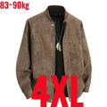 Big Size 8XL Suede Leather Jacket Men Cotton Padded Coat Motorcycle Male Oversize College Large Plus Winter Zipper Windbreaker