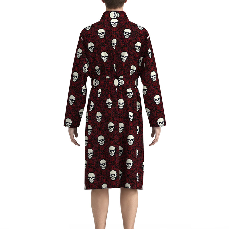 2026 New Men's Home Pajamas Sushi Red Skull Digital Full Print Casual Bathrobe Spring and Summer Thin Quick-drying Home Robes wi