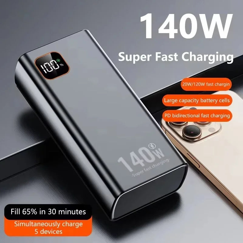 Lenovo 2026 140W 500000mAh Ultra Capacity Power Bank Super Fast Charging CCC Portable Charger For IPhone Samsung