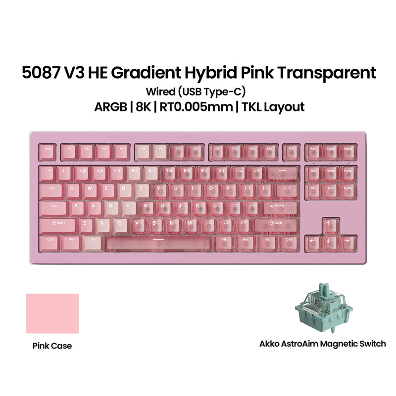 Akko 5087 V3 HE Magnetic Switch Keyboard 80% TKL US Layout Rapid Trigger 0.005mm 8K Type-C Wired Custom Gaming Keyboard Gasket