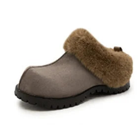 2026 Autumn Winter New Women Round Toe Flannel Closed Toe Slippers Retro Platform Slippers Plush Warm Non Slip Outdoor Slides