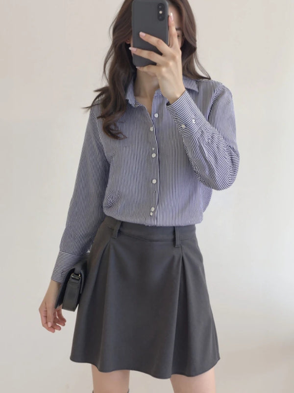 AOSSVIAO 2026 Spring Autumn Classic Striped Woman Blouses Shirt Lady Long Lantern Sleeve Stand Collar Loose Blusas Tops