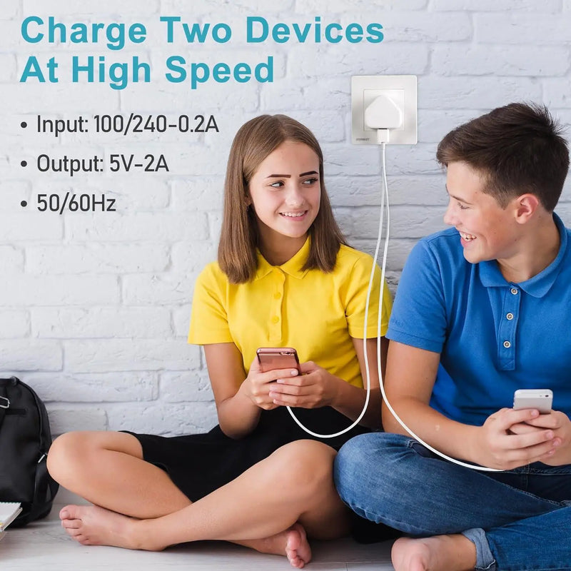 Universal UK Plug Dual USB Wall Charger 5V 2.1A Fast Charging Power Adapter 3 Pin Mains Travel Charger for iPhone 14 13 iPad Sam