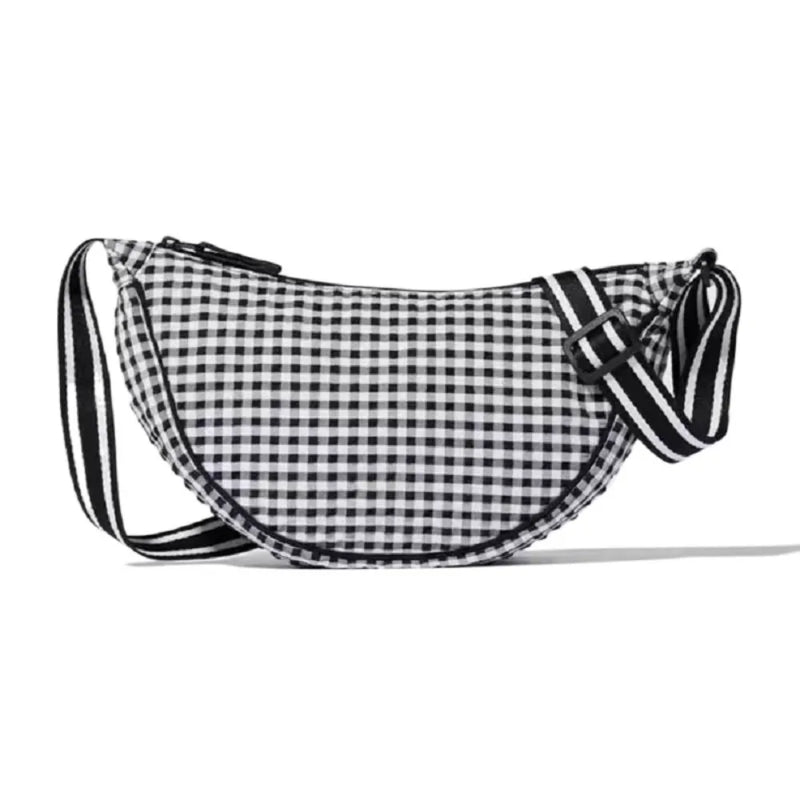 Fashion Canvas Plaid Hobos Crossbody Bag for Women Shoulder Bag Half Moon Chest Bags Tote Lady Travel Shopper Bag Female Purses