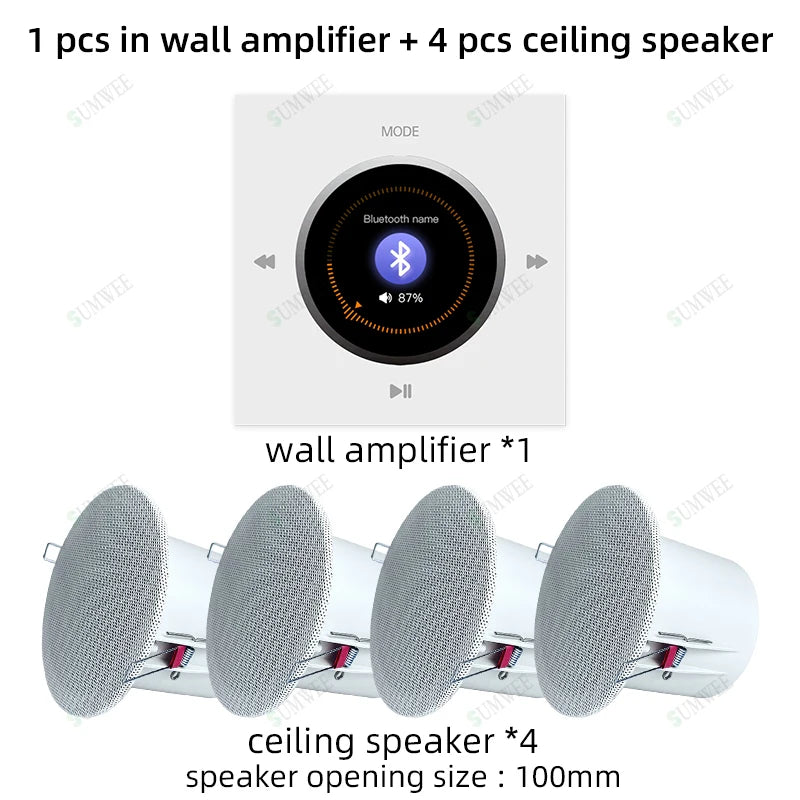 Home Audio Background music player system Bluetooths sound in wall amplifier TF USB FM control panel with stereo ceiling speaker
