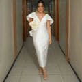 Scoop Neck Wedding Dress Bride Short Sleeve Straight Tea | SAMAG