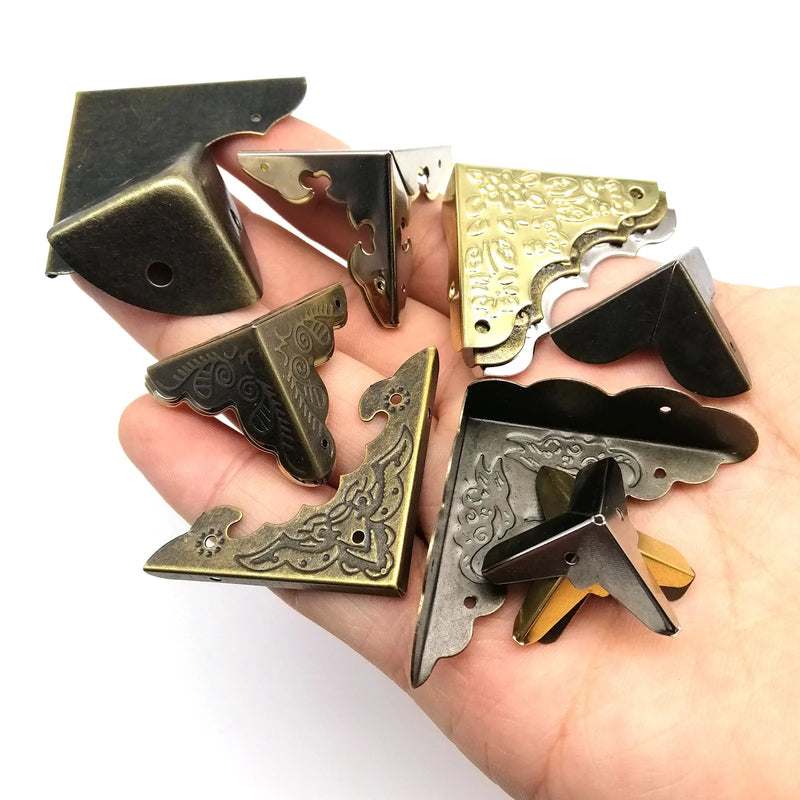 12pcs Decor Corner Protector Cover for Jewelry Chest Wine Gift Box Wooden Case Suitcase Antique Brass Bronze Golden Silver DIY
