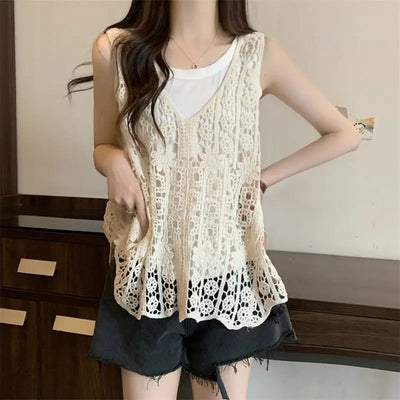 Crochet Sweater Vest for Women Sleeveless Hollow - out Open | SAMAG