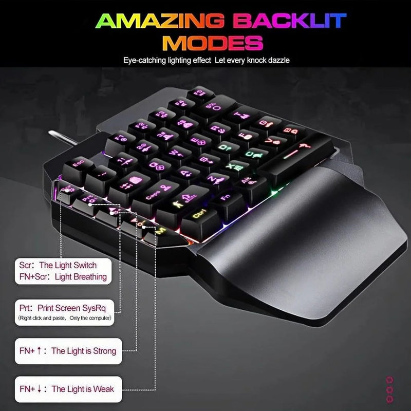JOMAA Wired One Handed Gaming Keyboard Rainbow LED Backlit 40 Keys Portable Mini Gaming Keypad Ergonomic Game Controller