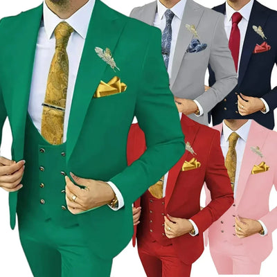 Elegant Male Suit Blazer Vest And Pants Set Peak Lapel | SAMAG