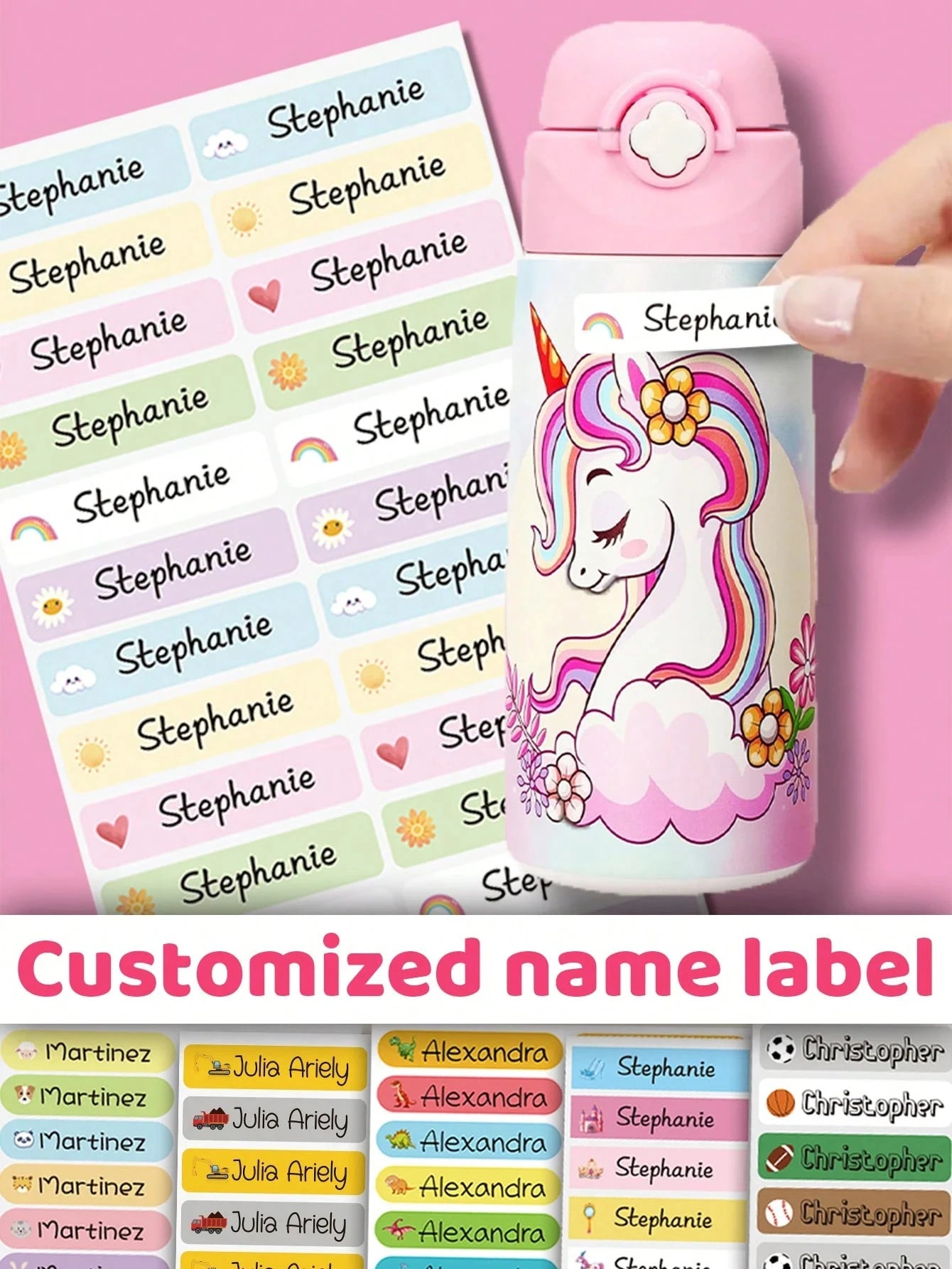 4.6CM Long Custom Name Sticker, Personalized Cartoon Fresh Cute Waterproof Modern School Supply Label, Customized Name Stickers