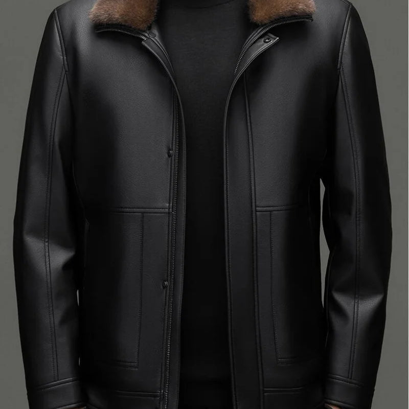 Leather Fur Jacket Men Jacket Winter Leather Coat Men Vintage Classic Leather Jackets High Quality Men