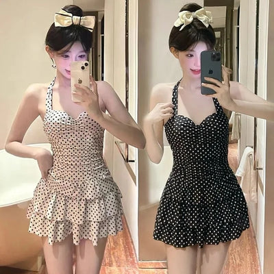 Swimsuit Women Polka Dot Halter Slim Tummy Control Sexy | SAMAG