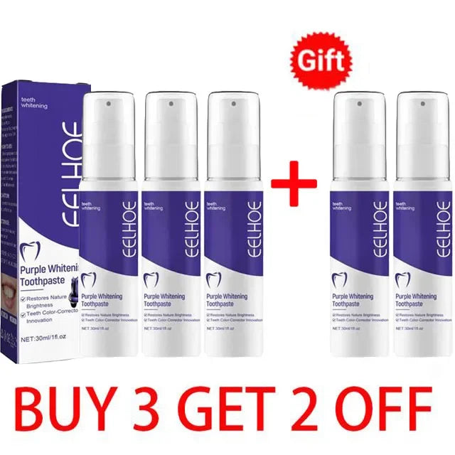 Purple whitening toothpaste, deep cleaning, stain removal, fresh breathing, daily household essential oral care, 30ml