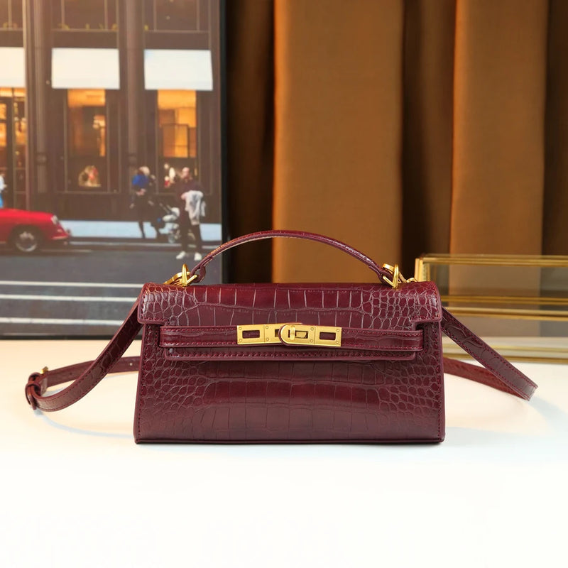 French Crocodile Trendy Solid Color Handbag Women's Classic Versatile Boston Bag