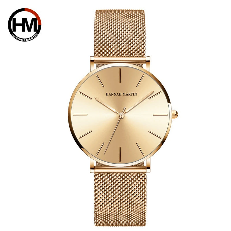 Stainless Steel Mesh Strap Women's Watch 36mm Silver Minimalist Dial Japanese Quartz Movement 6.9mm Slim Clock 3Bar Life Waterproof Local Fast Shipping Hannah Martin Brand Watch