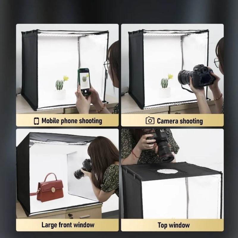 45/65cm Studio LED Light Box with Background Ring Light Board Studio Softbox Folding Photography Box and Bag For Studio Shooting