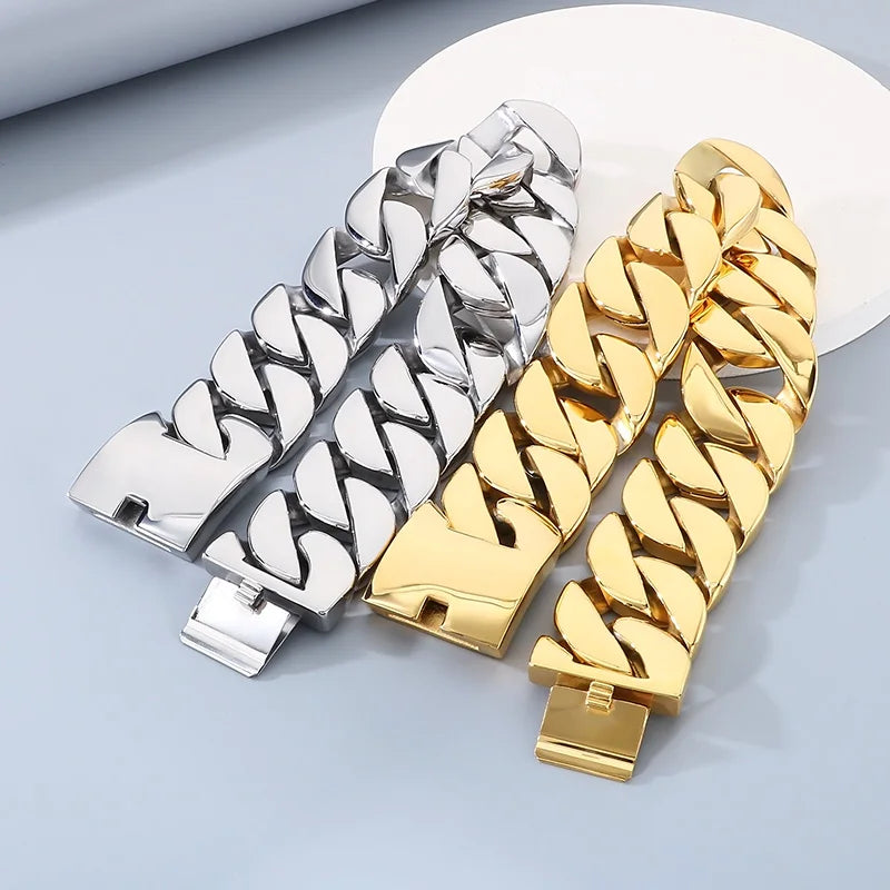 KALEN 43MM Wide 316L Stainless Steel Larger Bracelet for Women Men Punk Shiny Choker Necklace Personalized Party Jewelry