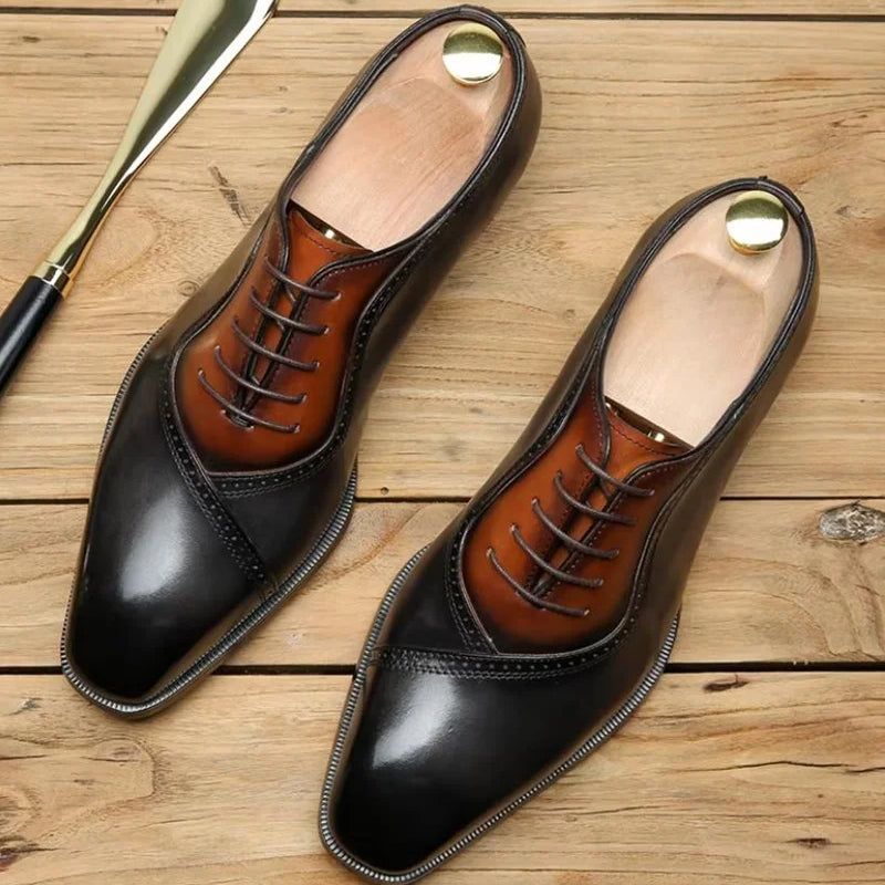 Men's Square-toe Lace-up Leather Shoes New Style First-layer Cowhide Oxfords Man Shoes Business Formal Shoes Wedding Office Shoe