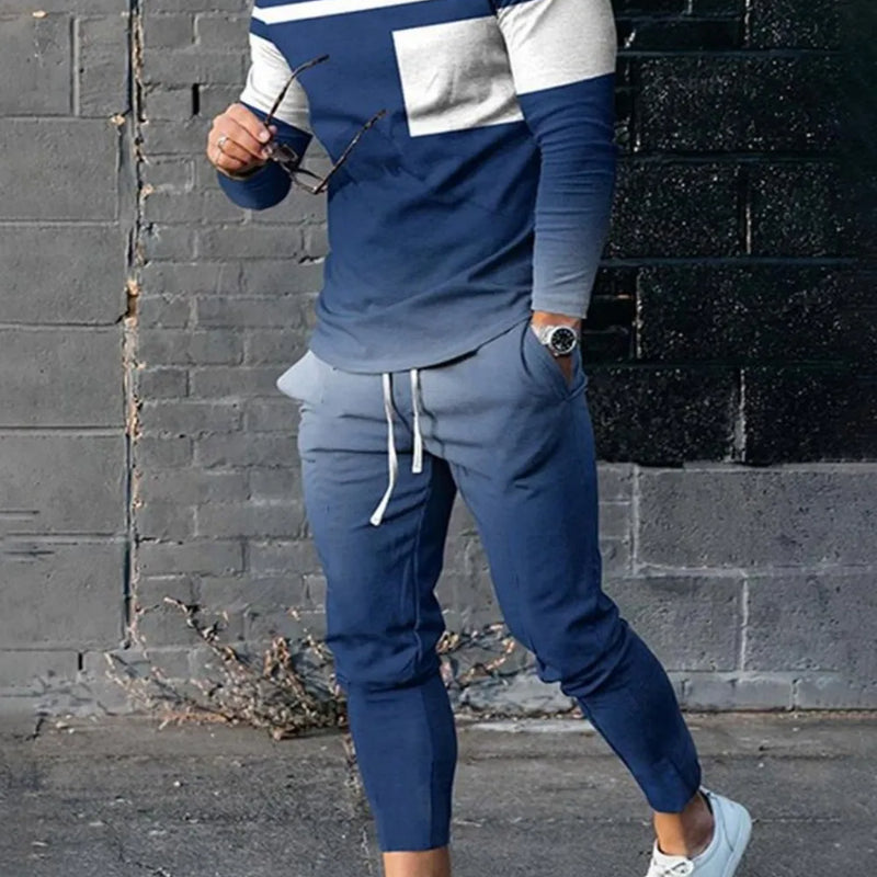 New Men's Striped Printed Breathable and Comfortable Round Neck T - Shirt and Pants Set for Summer Outdoor - View 5 | SAMAG