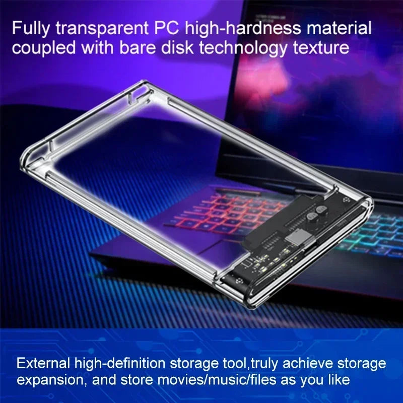 Type-C 3.1 SSD Case Enclosure Box 2.5 HDD SATA To USB 3.0 With 5Gbps Adapter External Housing Hard Drive Box Transparent/Black
