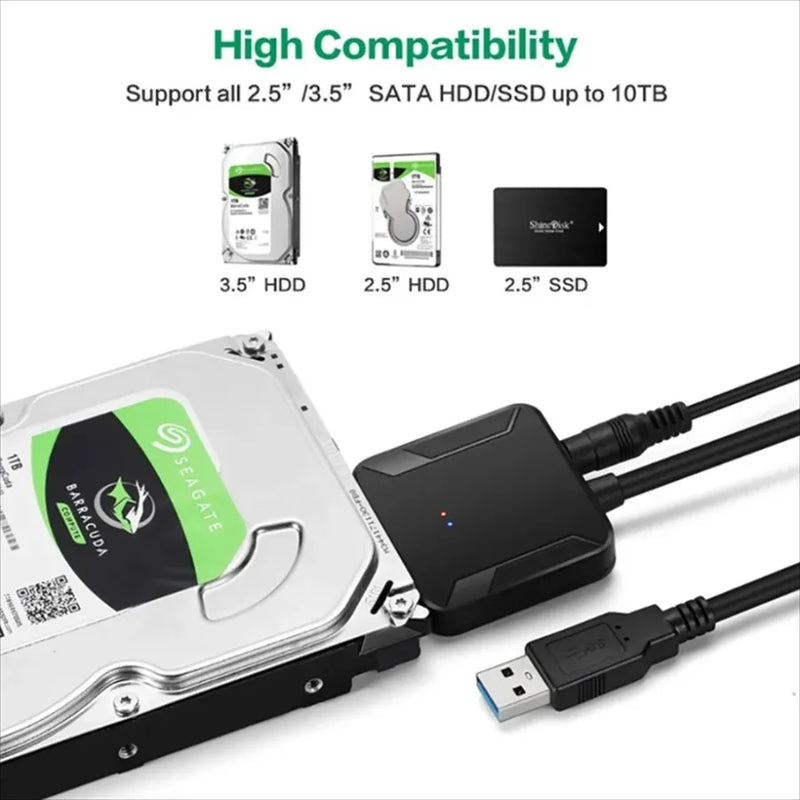 USB 3.0 Adapter Cable for 2.5" 3.5" HDD SSD Hard Drive 5Gbps External Converter with 12V Power Adapter USB 3.0 to SATA Converter