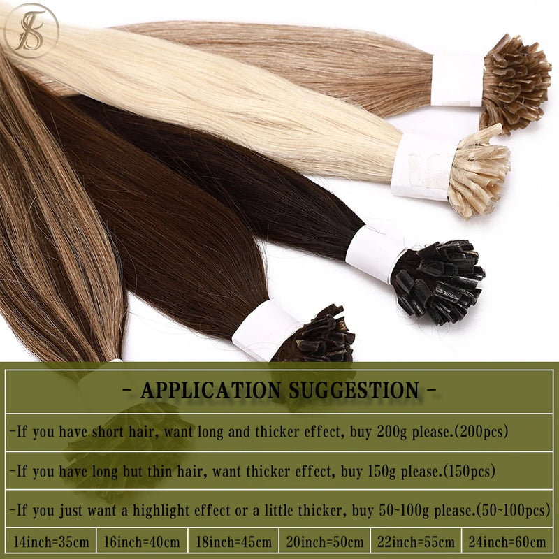 TESS U Tip Fusion Hair Extensions Microlink Keratin Hair Extensions 1g/pc Human Hair Capsules Pre Bonded Natural Hair Extensions