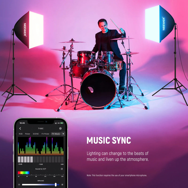 NEEWER RGB Softbox Lighting Kit With App Control & 9 Effect Modes, 2 Pack 26W FCC/IC/UL Certified LED Bulbs CRI93+ TLCI98+,